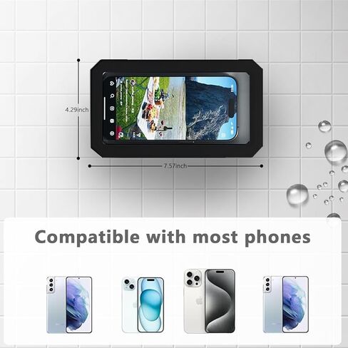 Waterproof Shower Phone Holder - 360° Rotation + 120° Tilt Adjustable, Anti-Fog Touchscreen Case for Bathroom Wall/Mirror Mount, Universal 4-7" Phone Bath Caddy (Black)​ in Saudi Arabia