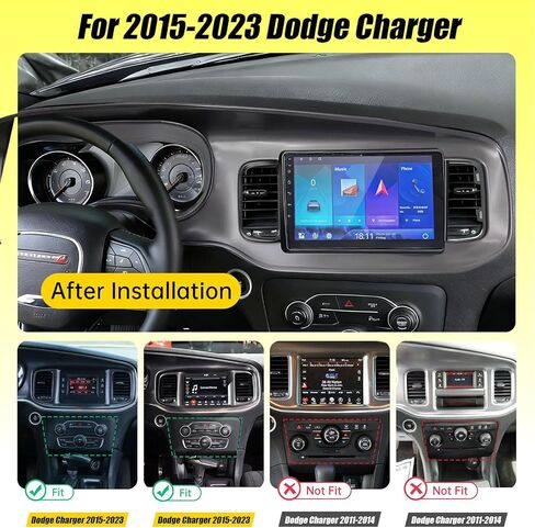 راديو سيارة 2+64 جيجا لسيارة دودج تشارجر 9 بوصة تعمل باللمس 2015-2023 ستيريو، Carplay لاسلكي/Android Auto/Bluetooth/WiFi //EQ Audio/AM/FM/ملاحة/كاميرا AHD in Saudi Arabia