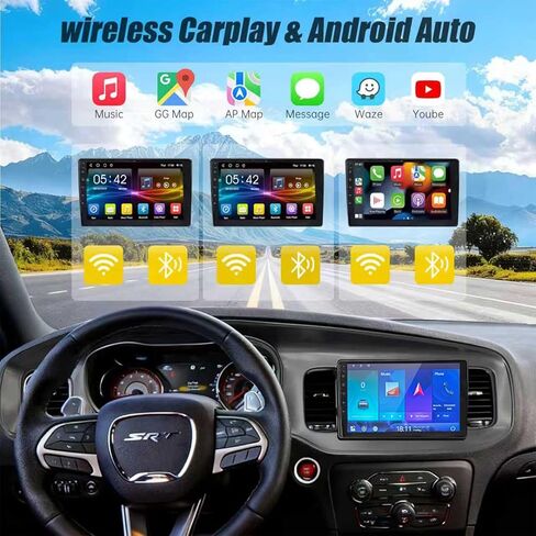 راديو سيارة 2+64 جيجا لسيارة دودج تشارجر 9 بوصة تعمل باللمس 2015-2023 ستيريو، Carplay لاسلكي/Android Auto/Bluetooth/WiFi //EQ Audio/AM/FM/ملاحة/كاميرا AHD in Saudi Arabia