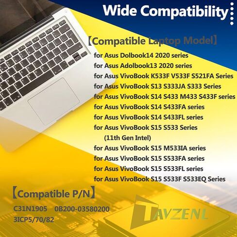 50Wh C31N1905 Laptop Battery Replacement for Asus Adolbook13 Dolbook14 2020 VivoBook S13 S333 S333JA S14 S433 S433FA S433FL M433 S15 S533 S533FA K533F S521FA S533EQ M533IA Series 0B200-03580200 in Saudi Arabia
