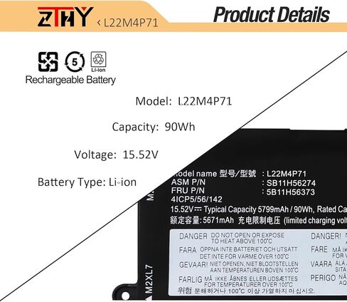 استبدال بطارية الكمبيوتر المحمول L22C4P71 L22M4P71 لجهاز Lenovo ThinkPad P16v Gen 1، ThinkPad P16v Gen 2 Series 21FC 21FD 21FE 21FF 21KX 21KY SB11H56274 SB11H56275 5B11H56373 5B11H56374 15.52V 90 واط ساعي 5799 مللي أمبير in Saudi Arabia