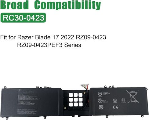 RC30-0423 Laptop Battery Replacement for Razer Blade 17 2022 RZ09-0423 RZ09-0423PEF3 Series Notebook Black 15.4V 82Wh 5329mAh in Saudi Arabia