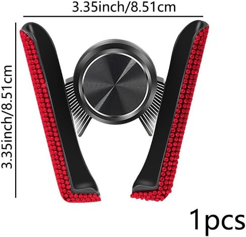1pc Car Phone Holder with Artificial Diamond, Car-Mounted Phone Holder, Cute Dual-Function Air Outlet Car-Mounted Holder, Red Rhinestone in Saudi Arabia