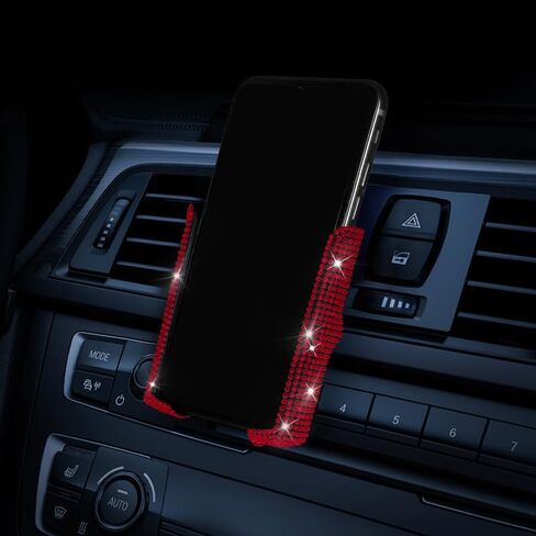 1pc Car Phone Holder with Artificial Diamond, Car-Mounted Phone Holder, Cute Dual-Function Air Outlet Car-Mounted Holder, Red Rhinestone in Saudi Arabia