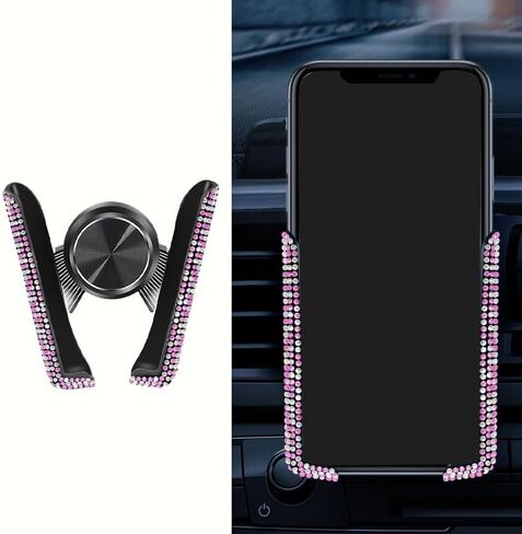 1pc Car Phone Holder with Artificial Diamond, Car-Mounted Phone Holder, Cute Dual-Function Air Outlet Car-Mounted Holder, Red Rhinestone in Saudi Arabia
