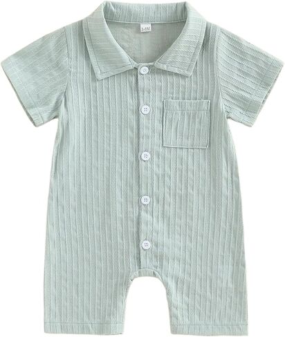 Balaflyie Baby Boy Short Romper Summer Button Down Collared Shirt Jumpsuit | Infant Cotton One-Piece, Cool&Light Weight Fabric, Ideas for Hot Summer Days, Little Gentleman Outfit For Toddler Boy in Saudi Arabia