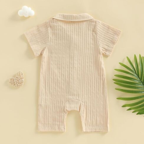 Balaflyie Baby Boy Short Romper Summer Button Down Collared Shirt Jumpsuit | Infant Cotton One-Piece, Cool&Light Weight Fabric, Ideas for Hot Summer Days, Little Gentleman Outfit For Toddler Boy in Saudi Arabia