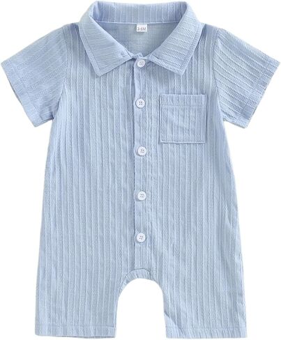 Balaflyie Baby Boy Short Romper Summer Button Down Collared Shirt Jumpsuit | Infant Cotton One-Piece, Cool&Light Weight Fabric, Ideas for Hot Summer Days, Little Gentleman Outfit For Toddler Boy in Saudi Arabia