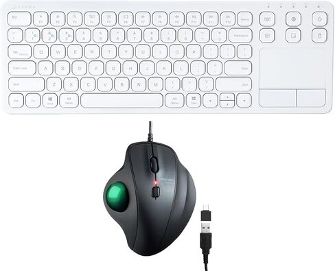 SANWA TB128GR Wired Trackball Mouse + GSKB066W Bluetooth Keyboard with Touchpad Set, Silent Click Roller Ball Mice, Multi Device Trackpad Keyboard, Compatible with Mac, Laptop, PC, Windows, macOS in Saudi Arabia