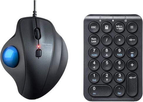 SANWA TB128BL ماوس كرة التتبع السلكي + مجموعة لوحة مفاتيح رقمية بلوتوث، ماوس كرة دوارة صامتة، محمولة ولوحة أرقام رفيعة ذات عشرة مفاتيح، متوافقة مع أجهزة Mac، والكمبيوتر المحمول، والكمبيوتر الشخصي، والنوافذ، والكمبيوتر in Saudi Arabia
