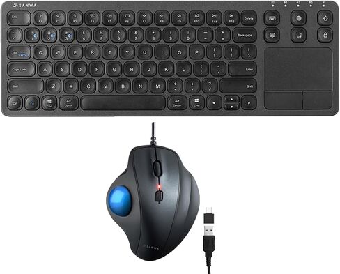 SANWA TB128BL Wired Trackball Mouse + GSKB066 Bluetooth Keyboard with Touchpad Set, Silent Click Roller Ball Mice, Multi Device Trackpad Keyboard, Compatible with Mac, Laptop, PC, Windows, macOS in Saudi Arabia