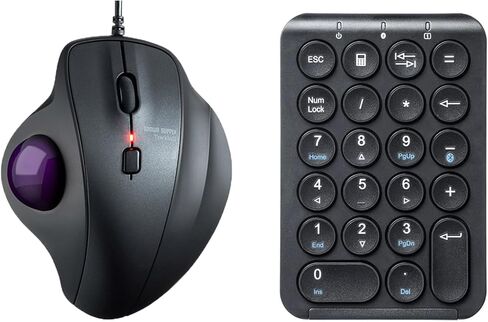 SANWA TB128V Wired Trackball Mouse + Bluetooth Numeric Keypad Set, Silent Click Roller Ball Mice, Wireless Portable & Slim Ten Key Number Pad, Compatible with Mac, Laptop, PC, Windows, Computer in Saudi Arabia