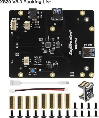 لوحة توسيع تخزين Geekworm X820 V3.0 2.5 بوصة SATA HDD/SSD، وحدة القرص الصلب المحمول USB 3.0 لـ Raspberry Pi 3 B+/3B&2.5 بوصة SATA HDD/SSD in Kuwait