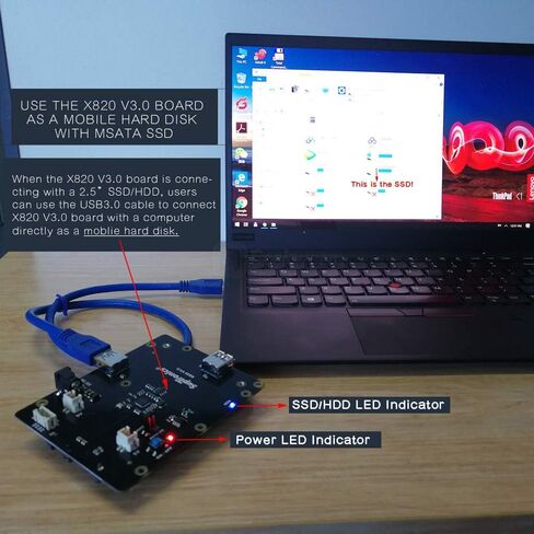 لوحة توسيع تخزين Geekworm X820 V3.0 2.5 بوصة SATA HDD/SSD، وحدة القرص الصلب المحمول USB 3.0 لـ Raspberry Pi 3 B+/3B&2.5 بوصة SATA HDD/SSD in Kuwait