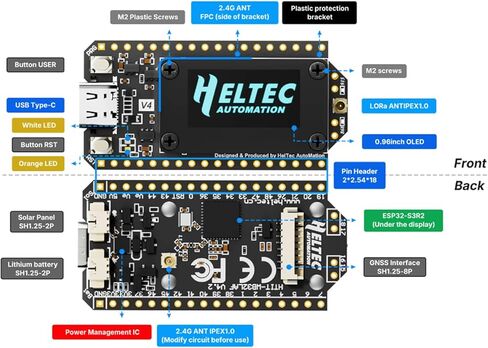 Heltec WiFi LoRa 32 (V4) Ultimate Kit - ESP32-S3 & SX1262 LoRaWAN Board، 0.96 بوصة OLED، بطارية 3000 مللي أمبير في الساعة، GPS، هوائي وحقيبة لشبكة Meshtastic، Arduino IoT والمشاريع الشمسية in Saudi Arabia