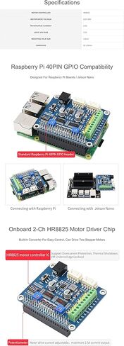 قبعة محرك متدرج HRB8825 متوافقة مع لوحة سلسلة Raspberry Pi / Jetson Nano، تعمل على تشغيل محركين متدرجين، 6 أوضاع Microstepping متاحة in Saudi Arabia