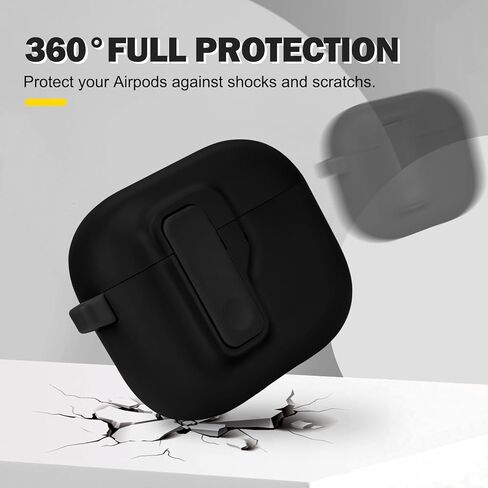حافظة AirPods 4 مع قفل أمان، حافظة صلبة لطيفة من مادة TPU الناعمة والصلبة من البولي كربونات مع سلسلة مفاتيح للنساء والفتيات والرجال، غطاء حماية كامل مقاوم للصدمات لسماعات AirPods الجيل الرابع - أسود in Saudi Arabia