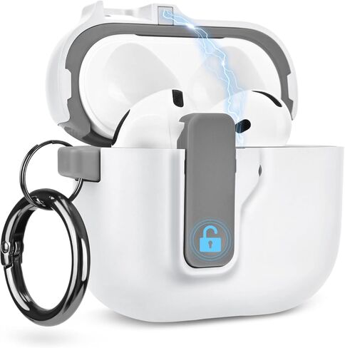 حافظة AirPods 4 مع قفل أمان، حافظة صلبة لطيفة من مادة TPU الناعمة والصلبة من البولي كربونات مع سلسلة مفاتيح للنساء والفتيات والرجال، غطاء حماية كامل مقاوم للصدمات لسماعات AirPods الجيل الرابع - أسود in Saudi Arabia