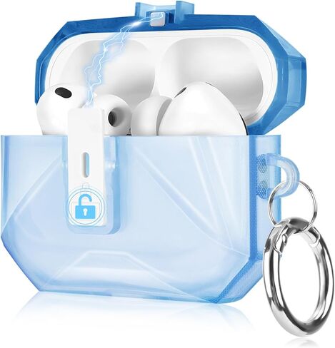حافظة AirPods 4 مع قفل أمان، حافظة صلبة لطيفة من مادة TPU الناعمة والصلبة من البولي كربونات مع سلسلة مفاتيح للنساء والفتيات والرجال، غطاء حماية كامل مقاوم للصدمات لسماعات AirPods الجيل الرابع - أسود in Saudi Arabia