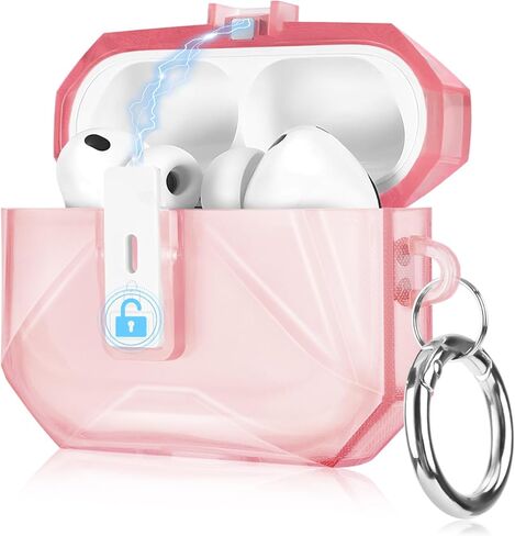 حافظة AirPods 4 مع قفل أمان، حافظة صلبة لطيفة من مادة TPU الناعمة والصلبة من البولي كربونات مع سلسلة مفاتيح للنساء والفتيات والرجال، غطاء حماية كامل مقاوم للصدمات لسماعات AirPods الجيل الرابع - أسود in Saudi Arabia