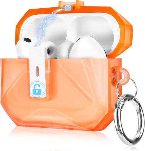 حافظة AirPods 4 مع قفل أمان، حافظة صلبة لطيفة من مادة TPU الناعمة والصلبة من البولي كربونات مع سلسلة مفاتيح للنساء والفتيات والرجال، غطاء حماية كامل مقاوم للصدمات لسماعات AirPods الجيل الرابع - أسود in Saudi Arabia