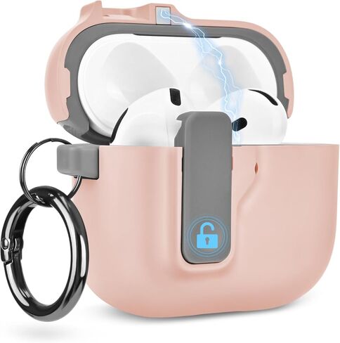 حافظة AirPods 4 مع قفل أمان، حافظة صلبة لطيفة من مادة TPU الناعمة والصلبة من البولي كربونات مع سلسلة مفاتيح للنساء والفتيات والرجال، غطاء حماية كامل مقاوم للصدمات لسماعات AirPods الجيل الرابع - أسود in Saudi Arabia