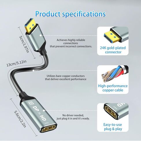 MaxRenard 4K DisplayPort to HDMI Adapter | DP1.2 to HDMI 4K 60Hz Audio-Video Sync | SR Anti-Break, Compatible with Dell HP, for HDTV/Monitor/Projector/PC (DP to HDMI Converter) 2Pcs in Saudi Arabia