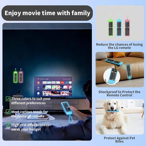 (Pack of 3) Replacement Remote Fit LG TV Remote with Anti-Lost Glow Protective Silicone Cover & Hook, Universal for LG All Smart LCD LED HDTV UHD OLED 3D 4K TVs(Blue&Green&Light Pink) in Saudi Arabia