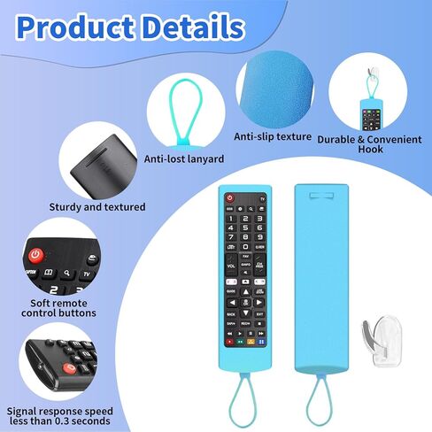 (Pack of 3) Replacement Remote Fit LG TV Remote with Anti-Lost Glow Protective Silicone Cover & Hook, Universal for LG All Smart LCD LED HDTV UHD OLED 3D 4K TVs(Blue&Green&Light Pink) in Saudi Arabia