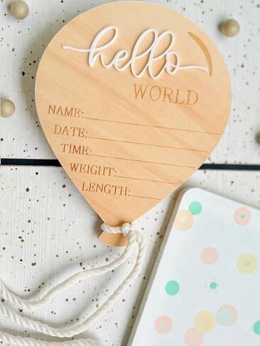 زينة خشبية لإعلان حديثي الولادة، لافتة بالون Hello World مع حبل معلق، تفاصيل الميلاد تذكار خشبي، ديكور الحضانة، دعامة صورة المستشفى in Kuwait