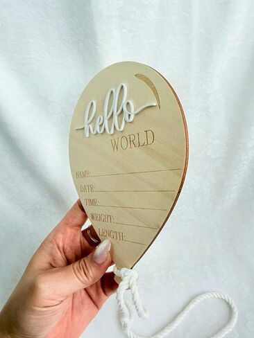 زينة خشبية لإعلان حديثي الولادة، لافتة بالون Hello World مع حبل معلق، تفاصيل الميلاد تذكار خشبي، ديكور الحضانة، دعامة صورة المستشفى in Kuwait