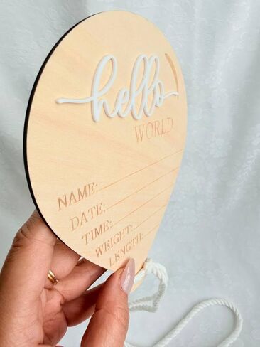 زينة خشبية لإعلان حديثي الولادة، لافتة بالون Hello World مع حبل معلق، تفاصيل الميلاد تذكار خشبي، ديكور الحضانة، دعامة صورة المستشفى in Kuwait