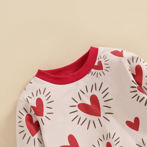 My First Valentines Day Baby Girl Boy 2Pcs Outfit Red Heartbeat Pant Set Sweatshirt Trouser Toddler Winter Clothes (Red Heart Khaki, 0-6 Months) in Saudi Arabia