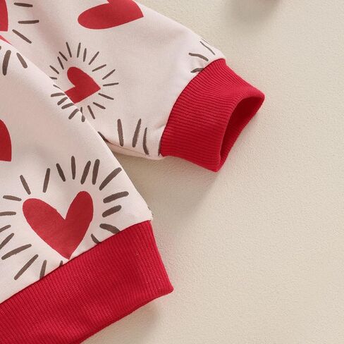 My First Valentines Day Baby Girl Boy 2Pcs Outfit Red Heartbeat Pant Set Sweatshirt Trouser Toddler Winter Clothes (Red Heart Khaki, 0-6 Months) in Saudi Arabia