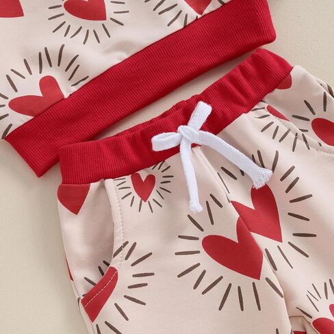 My First Valentines Day Baby Girl Boy 2Pcs Outfit Red Heartbeat Pant Set Sweatshirt Trouser Toddler Winter Clothes (Red Heart Khaki, 0-6 Months) in Saudi Arabia
