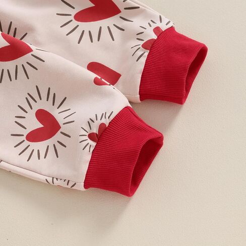 My First Valentines Day Baby Girl Boy 2Pcs Outfit Red Heartbeat Pant Set Sweatshirt Trouser Toddler Winter Clothes (Red Heart Khaki, 0-6 Months) in Saudi Arabia