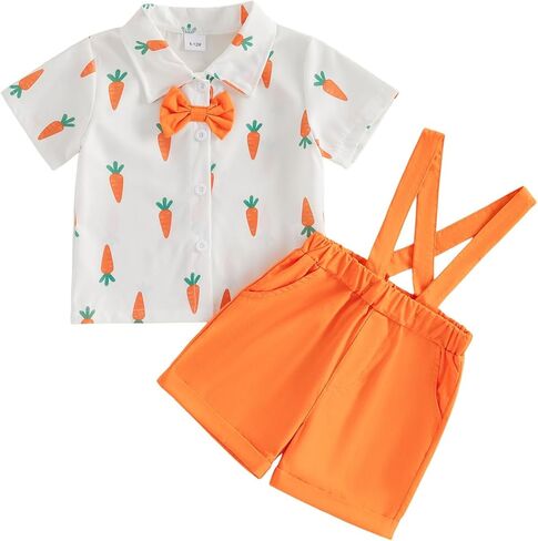 Thorn Tree Baby Boy Easter Outfit Bunny/Carrot Button Down Shirts Suspender Shorts Newborn Infant Summer Clohtes Cute Outfits in Saudi Arabia