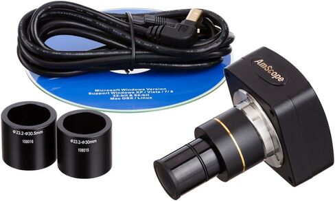AmScope - مجهر ثنائي العينين 40X-2000X + كاميرا رقمية 1.3 ميجابكسل + مسرح ميكانيكي in Saudi Arabia