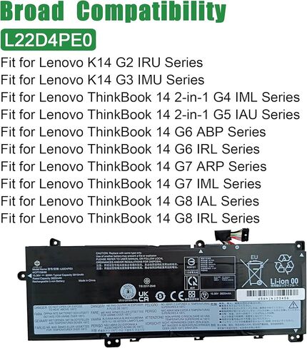 L22D4PE0 استبدال بطارية الكمبيوتر المحمول لينوفو ثينك بوك 14 G6 ABP IRL K14 G2 IRU Series SB11N47444 5B11N47434 SB11L67325 5B11L67329 L22B4PE0 SB11L67319 5B11L67335 L22M4PE0 15.36V 60 واط ساعة in Saudi Arabia