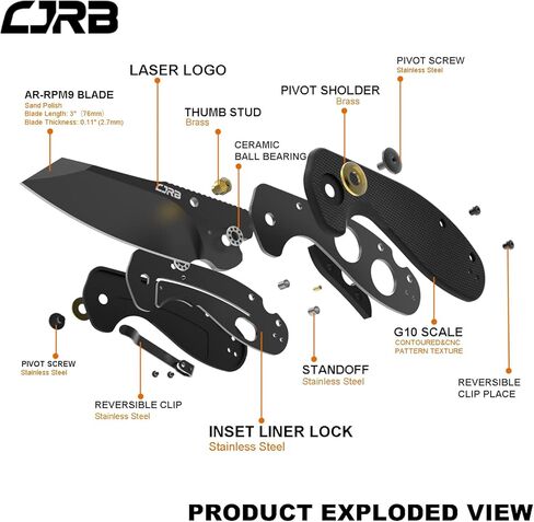 CJRB Folding Pocket Knife Maileah Tactical Knife with AR-RPM9 Powder Steel Balde and G10 Small Tactical Pocket Knife EDC for outdoor survival hunting camping J1918 (Black Blade/Black Handle) in Saudi Arabia