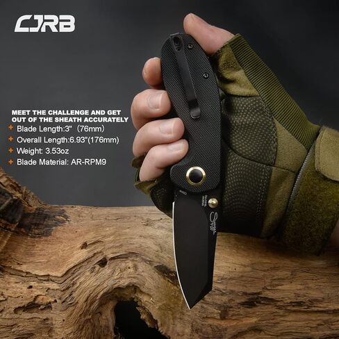 CJRB Folding Pocket Knife Maileah Tactical Knife with AR-RPM9 Powder Steel Balde and G10 Small Tactical Pocket Knife EDC for outdoor survival hunting camping J1918 (Black Blade/Black Handle) in Saudi Arabia