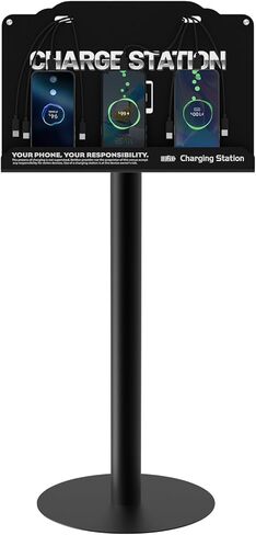 Floor Standing Cell Phone Charging Station with Fast Charigng Cables – 8 Device Charging Dock for Office, Hotel & Public Spaces | Compatible with iPhone ipad Smartphone Tablets Android Port (Black) in Saudi Arabia