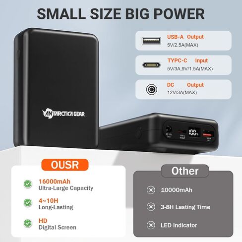 ANTARCTICA GEAR Portable Battery Power Bank 12V 16000mAh for Heated Jackets, Phone Battery Pack for Heating Coat in Kuwait