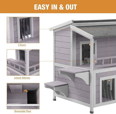 Gutinneen Outdoor Feral Cat House ، Outside Cat Condos اثنين من طابقين ، منزل كيتي مقاوم المطر لفصل الشتاء in Kuwait