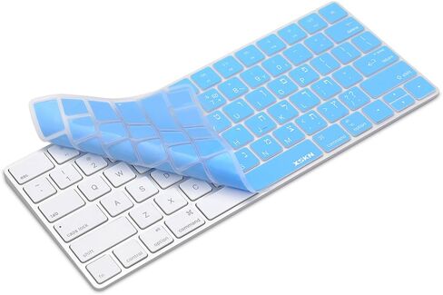 XSKN Hebrew Language Keyboard Silicone Skin Protective Film for Apple Magic Keyboard (MLA22LL/A) US Layout - Blue in Saudi Arabia