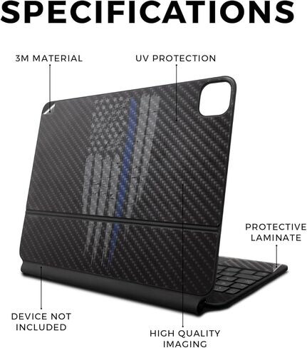 Carbon Fiber Skin Compatible with Apple Magic Keyboard for iPad Pro 13‑inch (M4) 2024 - Thin Blue Line - Premium 3M Vinyl Protective Decal Cover - Easy to Apply | Crafted in The USA by MightySkins in Saudi Arabia