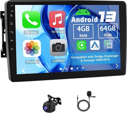 Android 13 Double Din Car Radio Compatible with Dodge Challenger & Avenger 2008-2014, 4G+64G 10" Touch Screen Car Stereo with Wireless Carplay Android Auto GPS WiFi Mic Backup Camera in Saudi Arabia