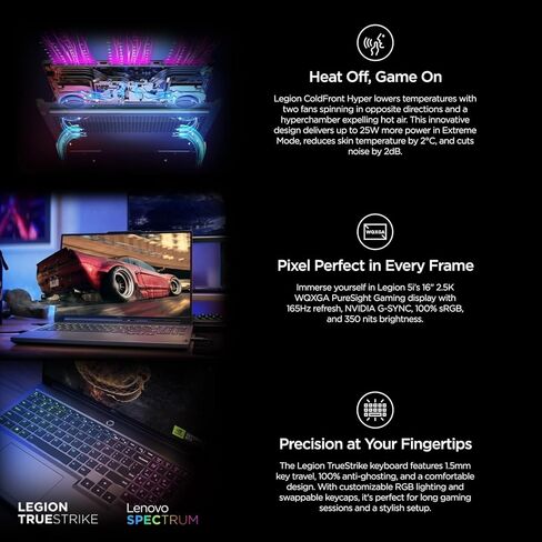 كمبيوتر محمول للألعاب Lenovo Legion 5i، NVIDIA RTX 4060، Intel 24-Core i9-14900HX (حتى 5.8 جيجا هرتز)، 16 بوصة IPS WQXGA 165 هرتز، 32 جيجا DDR5، 1 تيرابايت SSD، بلوتوث 5.2، Wi-Fi 6E، Windows 11 Pro in Kuwait