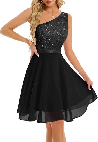 BeryLove Womens Sequin Dress Sparkly Glitter One Shoulder Party Club Dress Bodycon Dresses Prom Dress in Kuwait