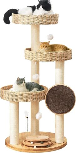 59-inch Cat Tree，Cat Tower with Scratching Post, Extended Cat Scratching Mat, Handwoven Basket & Space Capsule Nest in Kuwait